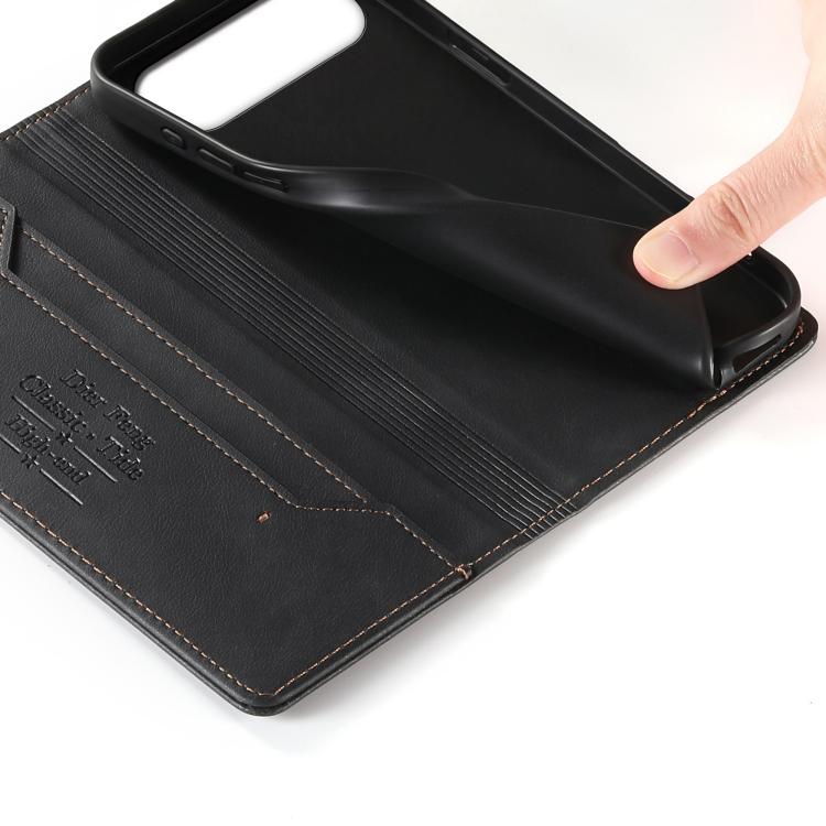 Dierfeng Metal Snap Magnetic RFID Vegan Leather Phone Case, For iPhone Air, For iPhone 16 Pro Max, For iPhone 16 Pro, For iPhone 16 Plus