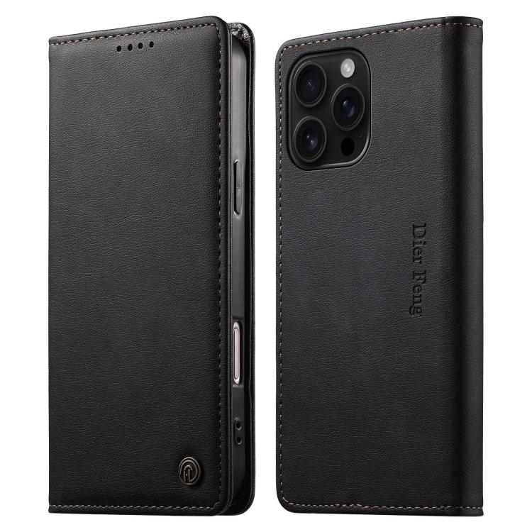 Dierfeng Metal Snap Magnetic RFID Vegan Leather Phone Case, For iPhone Air, For iPhone 16 Pro Max, For iPhone 16 Pro, For iPhone 16 Plus