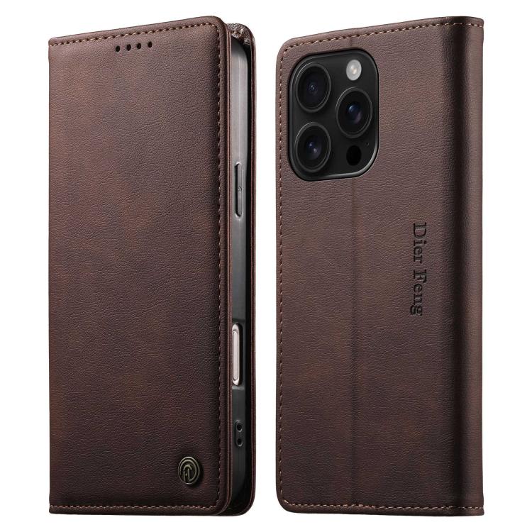 Dierfeng Metal Snap Magnetic RFID Vegan Leather Phone Case, For iPhone Air, For iPhone 16 Pro Max, For iPhone 16 Pro, For iPhone 16 Plus