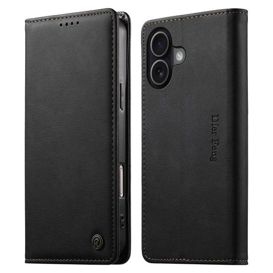 Dierfeng Metal Snap Magnetic RFID Vegan Leather Phone Case, For iPhone 16, For iPhone 15 Pro Max, For iPhone 15 Pro, For iPhone 15 Plus