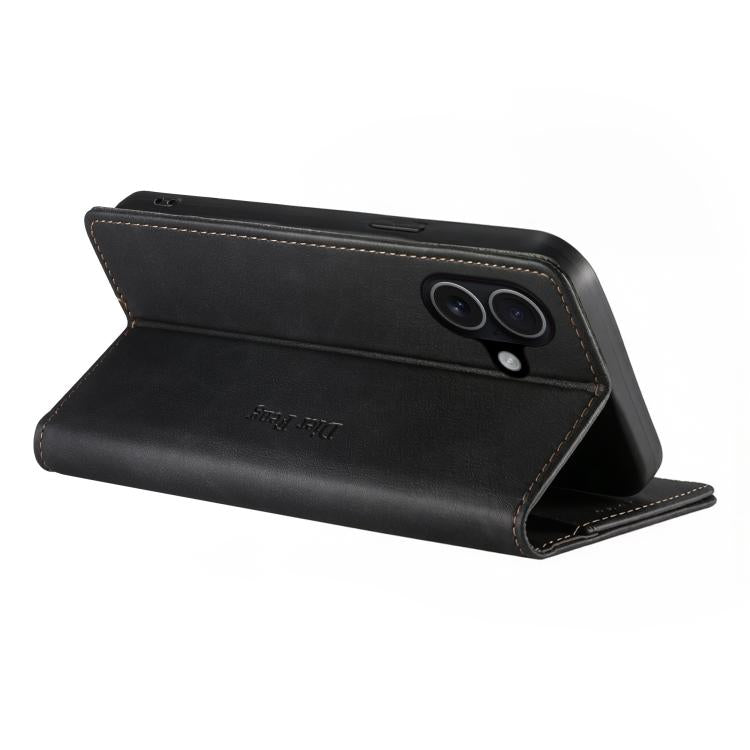 Dierfeng Metal Snap Magnetic RFID Vegan Leather Phone Case, For iPhone 16, For iPhone 15 Pro Max, For iPhone 15 Pro, For iPhone 15 Plus