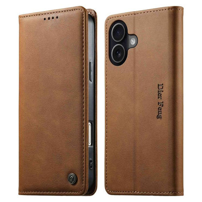Dierfeng Metal Snap Magnetic RFID Vegan Leather Phone Case, For iPhone 16, For iPhone 15 Pro Max, For iPhone 15 Pro, For iPhone 15 Plus