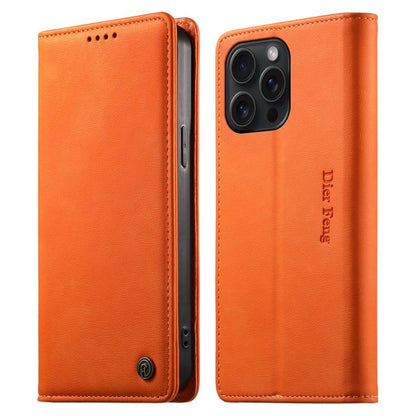 Dierfeng Metal Snap Magnetic RFID Vegan Leather Phone Case, For iPhone 16, For iPhone 15 Pro Max, For iPhone 15 Pro, For iPhone 15 Plus
