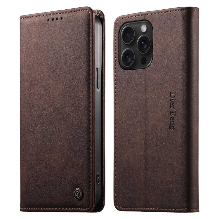 Dierfeng Metal Snap Magnetic RFID Vegan Leather Phone Case, For iPhone 16, For iPhone 15 Pro Max, For iPhone 15 Pro, For iPhone 15 Plus