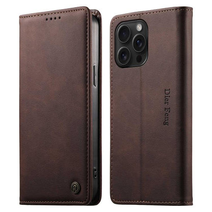 Dierfeng Metal Snap Magnetic RFID Vegan Leather Phone Case, For iPhone 16, For iPhone 15 Pro Max, For iPhone 15 Pro, For iPhone 15 Plus