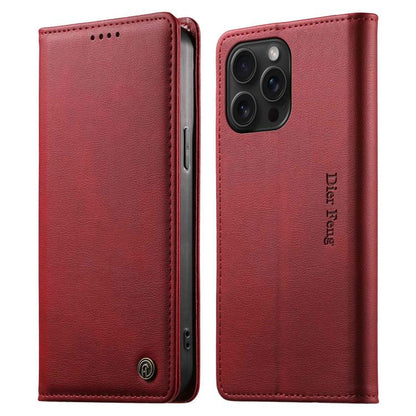 Dierfeng Metal Snap Magnetic RFID Vegan Leather Phone Case, For iPhone 16, For iPhone 15 Pro Max, For iPhone 15 Pro, For iPhone 15 Plus