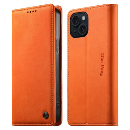 Dierfeng Metal Snap Magnetic RFID Vegan Leather Phone Case, For iPhone 16, For iPhone 15 Pro Max, For iPhone 15 Pro, For iPhone 15 Plus