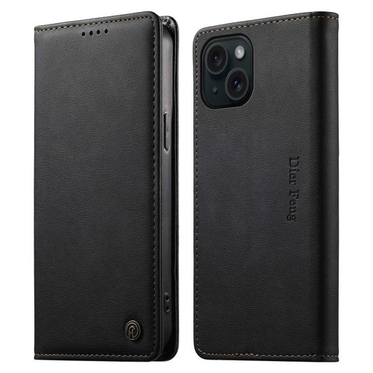 Dierfeng Metal Snap Magnetic RFID Vegan Leather Phone Case, For iPhone 15, For iPhone 14 Plus, For iPhone 14 / 13, For iPhone 14 Pro