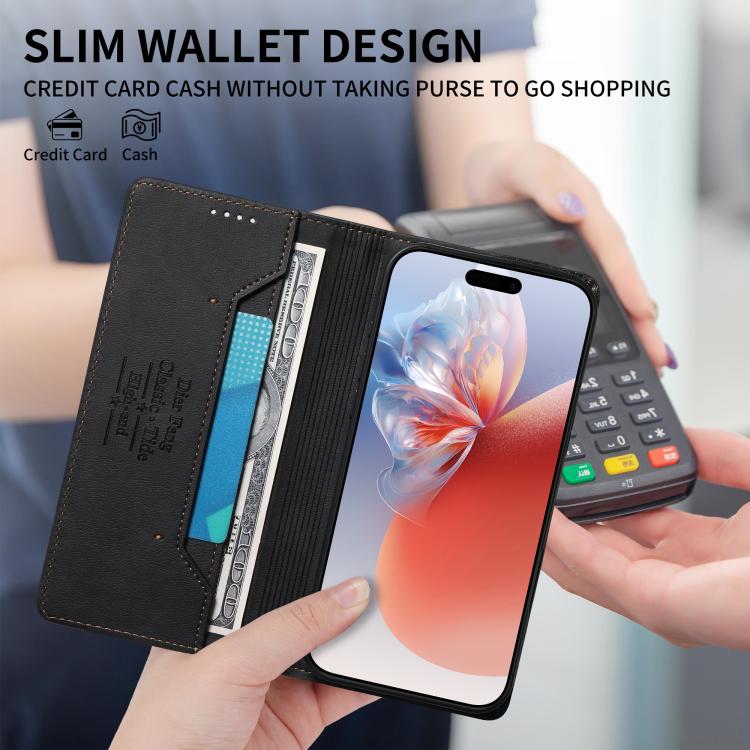 Dierfeng Metal Snap Magnetic RFID Vegan Leather Phone Case, For iPhone 14 Pro Max, For iPhone SE 2022 / SE 2020 / 7 / 8, For iPhone 13 Pro Max, For iPhone 13 Pro