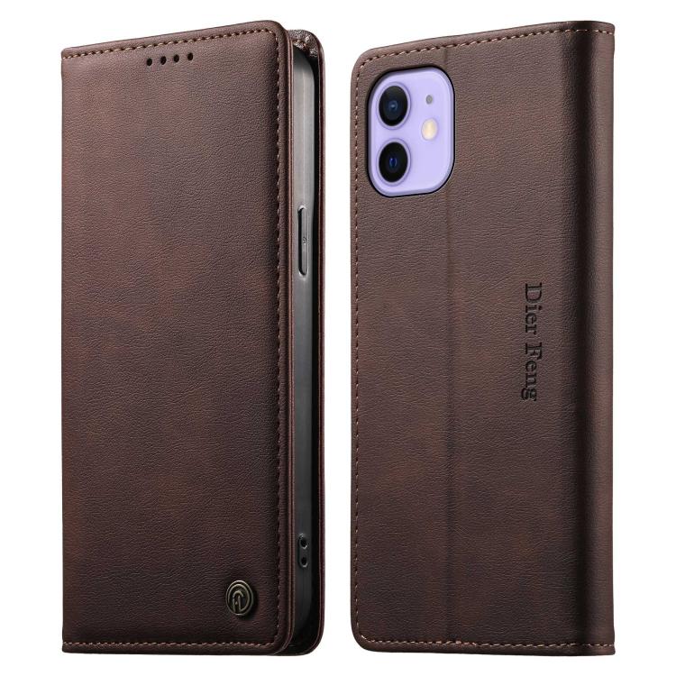 Dierfeng Metal Snap Magnetic RFID Vegan Leather Phone Case, For iPhone 13 mini, For iPhone 12 / 12 Pro, For iPhone 12 Pro Max, For iPhone 12 mini