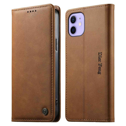 Dierfeng Metal Snap Magnetic RFID Vegan Leather Phone Case, For iPhone 13 mini, For iPhone 12 / 12 Pro, For iPhone 12 Pro Max, For iPhone 12 mini