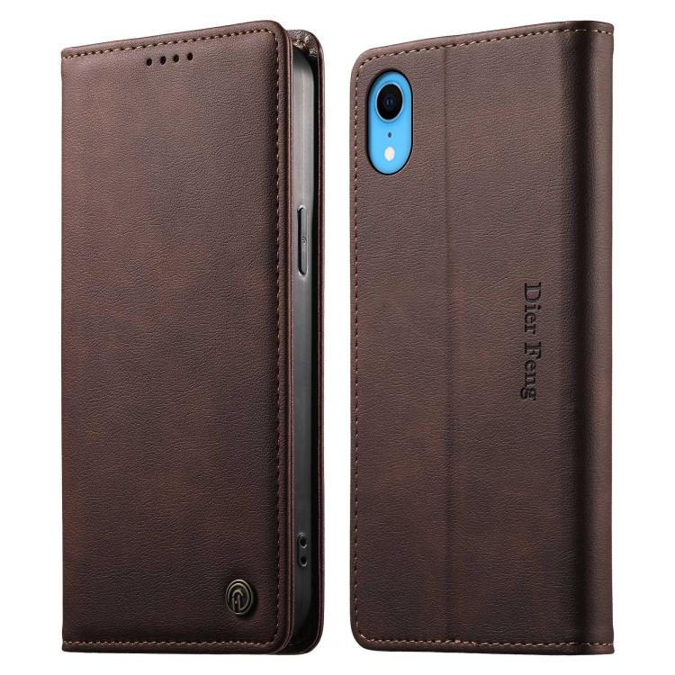 Dierfeng Metal Snap Magnetic RFID Vegan Leather Phone Case, For iPhone XR, For iPhone XS Max, For iPhone 8 Plus / 7 Plus