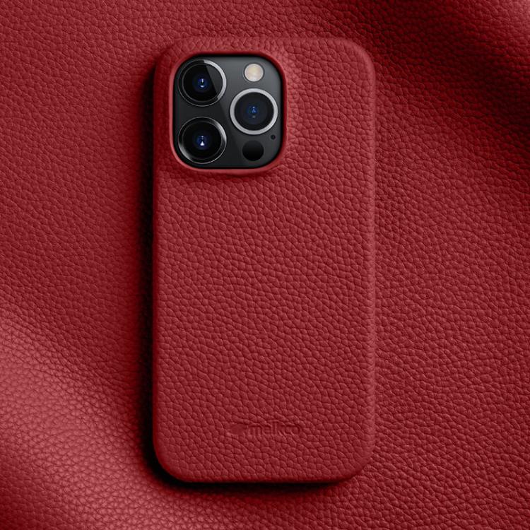 melkco Litchi Texture Magnetic Half Coverage Genuine Leather Phone Case, For iPhone 14 Pro Max