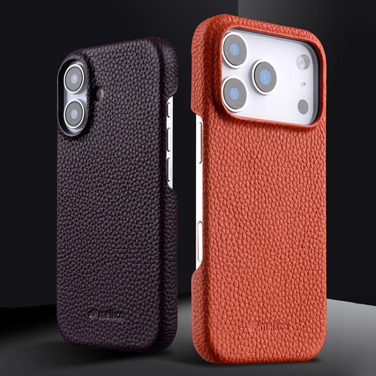 melkco Litchi Texture Magnetic Half Coverage Genuine Leather Phone Case, For iPhone Air, For iPhone 16 Pro Max, For iPhone 16 Pro