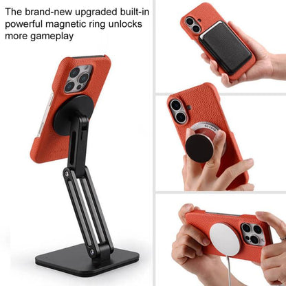 melkco Litchi Texture Magnetic Half Coverage Genuine Leather Phone Case, For iPhone Air, For iPhone 16 Pro Max, For iPhone 16 Pro