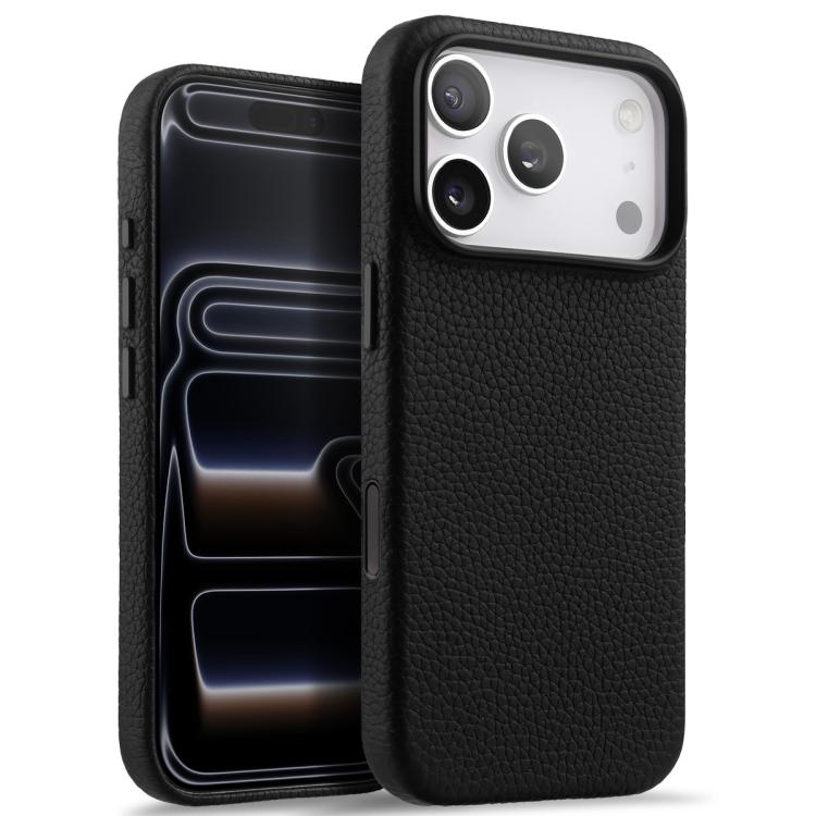 melkco Litchi Texture Magnetic Full Coverage Genuine Leather Phone Case with AI Button, For iPhone 18 Pro / 17 Pro, For iPhone 18 Pro Max / 17 Pro Max
