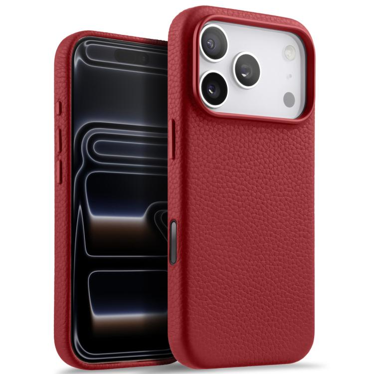 melkco Litchi Texture Magnetic Full Coverage Genuine Leather Phone Case with AI Button, For iPhone 18 Pro / 17 Pro, For iPhone 18 Pro Max / 17 Pro Max