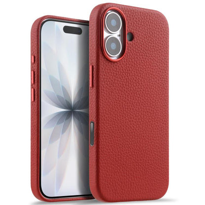 melkco Litchi Texture Magnetic Full Coverage Genuine Leather Phone Case with AI Button, For iPhone 17, For iPhone Air