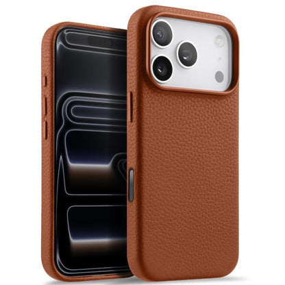 melkco Litchi Texture Magnetic Full Coverage Genuine Leather Phone Case with AI Button, For iPhone 18 Pro / 17 Pro, For iPhone 18 Pro Max / 17 Pro Max