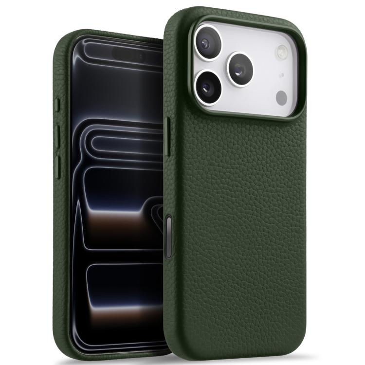 melkco Litchi Texture Magnetic Full Coverage Genuine Leather Phone Case with AI Button, For iPhone 18 Pro / 17 Pro, For iPhone 18 Pro Max / 17 Pro Max