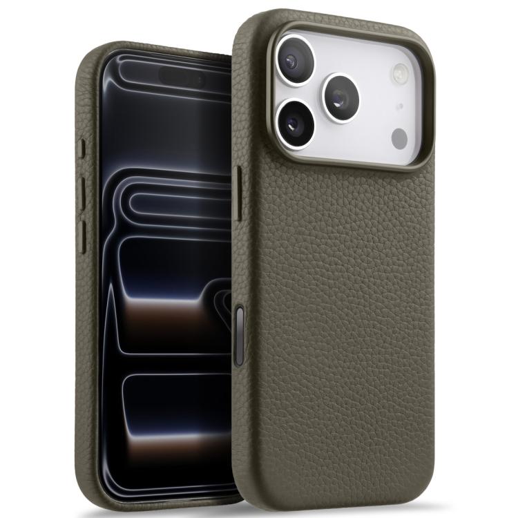 melkco Litchi Texture Magnetic Full Coverage Genuine Leather Phone Case with AI Button, For iPhone 18 Pro / 17 Pro, For iPhone 18 Pro Max / 17 Pro Max
