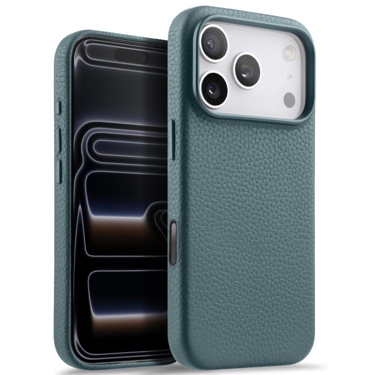 melkco Litchi Texture Magnetic Full Coverage Genuine Leather Phone Case with AI Button, For iPhone 18 Pro / 17 Pro, For iPhone 18 Pro Max / 17 Pro Max