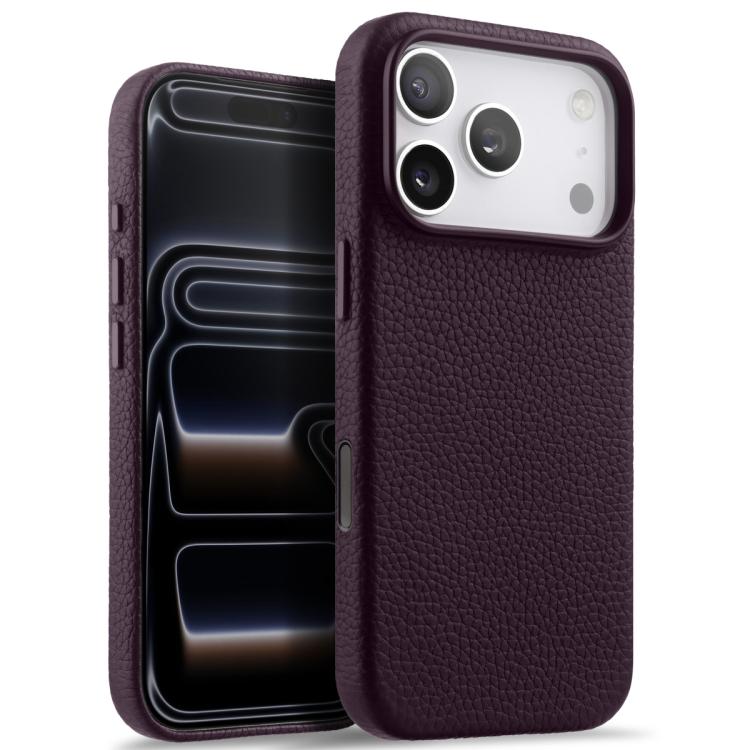 melkco Litchi Texture Magnetic Full Coverage Genuine Leather Phone Case with AI Button, For iPhone 18 Pro / 17 Pro, For iPhone 18 Pro Max / 17 Pro Max