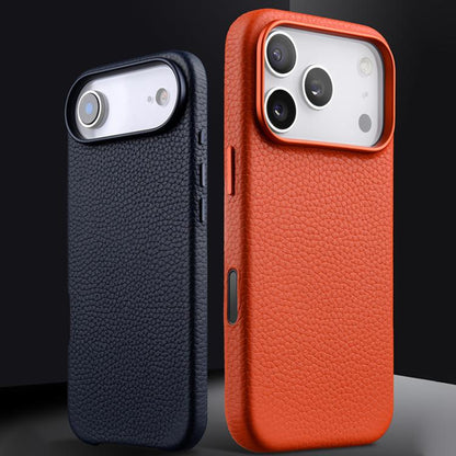 melkco Litchi Texture Magnetic Full Coverage Genuine Leather Phone Case with AI Button, For iPhone 18 Pro / 17 Pro, For iPhone 18 Pro Max / 17 Pro Max