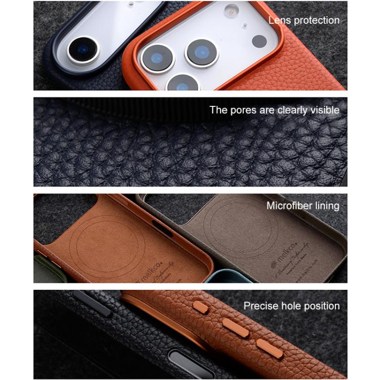 melkco Litchi Texture Magnetic Full Coverage Genuine Leather Phone Case with AI Button, For iPhone 17, For iPhone Air