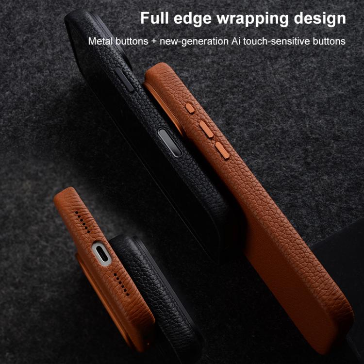 melkco Litchi Texture Magnetic Full Coverage Genuine Leather Phone Case with AI Button, For iPhone 18 Pro / 17 Pro, For iPhone 18 Pro Max / 17 Pro Max