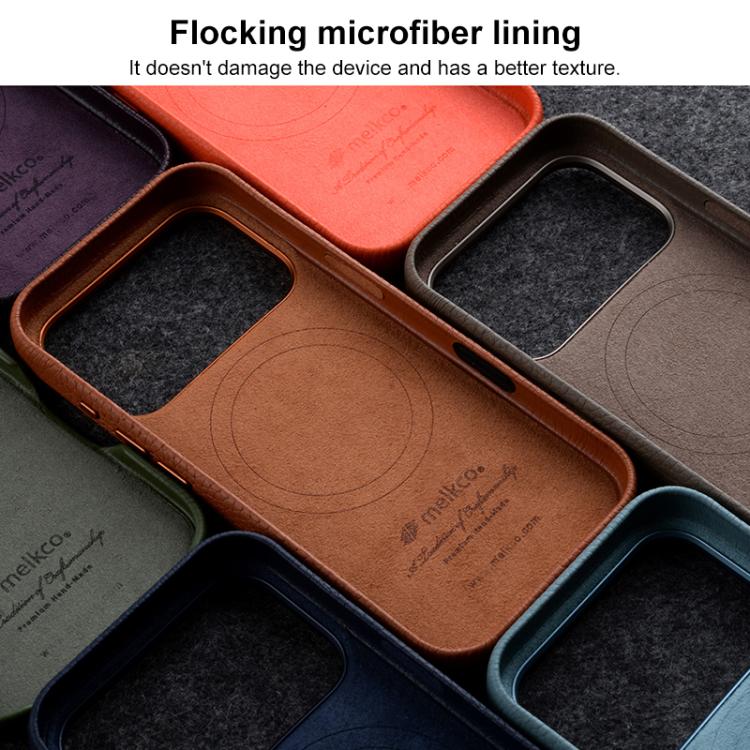 melkco Litchi Texture Magnetic Full Coverage Genuine Leather Phone Case with AI Button, For iPhone 18 Pro / 17 Pro, For iPhone 18 Pro Max / 17 Pro Max