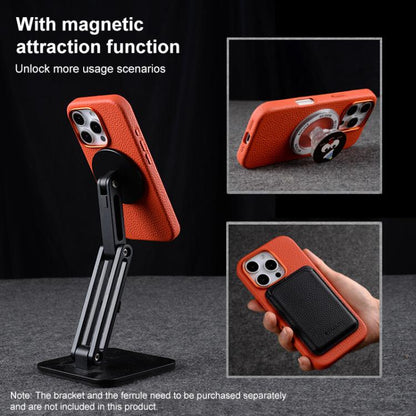 melkco Litchi Texture Magnetic Full Coverage Genuine Leather Phone Case with AI Button, For iPhone 18 Pro / 17 Pro, For iPhone 18 Pro Max / 17 Pro Max