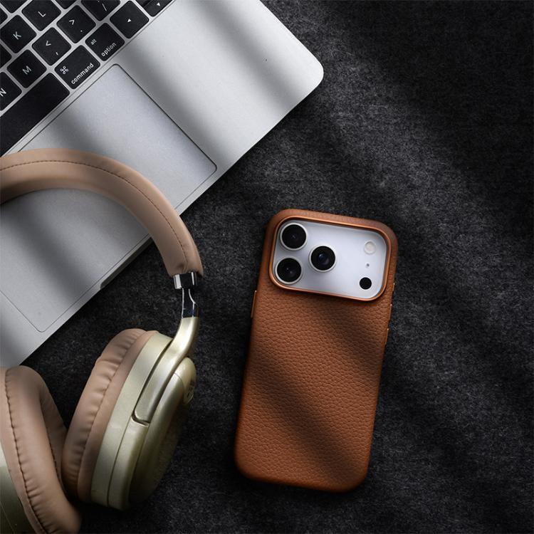 melkco Litchi Texture Magnetic Full Coverage Genuine Leather Phone Case with AI Button, For iPhone 18 Pro / 17 Pro, For iPhone 18 Pro Max / 17 Pro Max