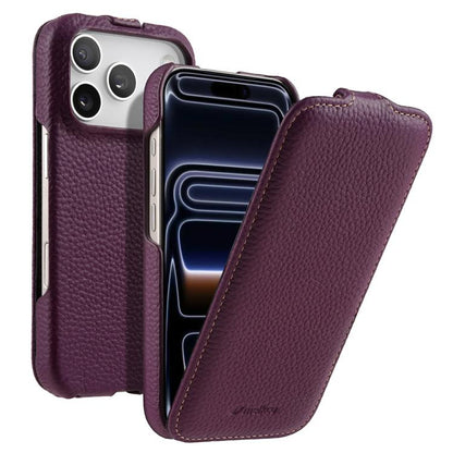 melkco Litchi Texture Vertical Flip Magnetic Genuine Leather Phone Case, For iPhone 18 Pro, For iPhone 18 Pro Max, For iPhone 17 Pro Max, For iPhone 17 Pro