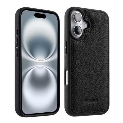 melkco Litchi Texture Full Coverage Genuine Leather Hybrid PC Phone Case, For iPhone 16