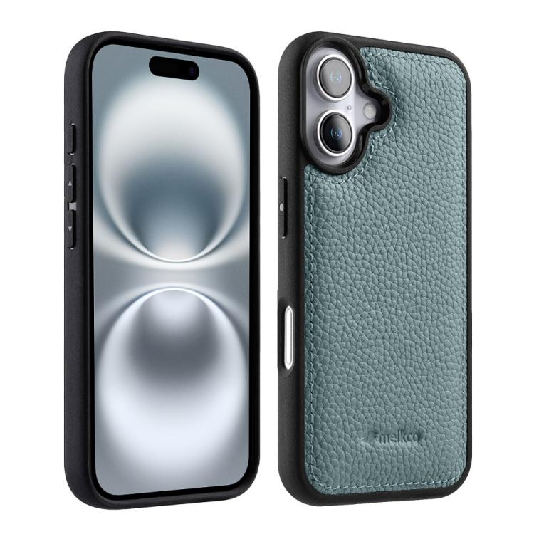 melkco Litchi Texture Full Coverage Genuine Leather Hybrid PC Phone Case, For iPhone 16