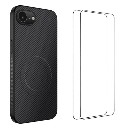 WANLONFENG TQ1 Series Magnetic Carbon Fiber Texture Phone Case with 2pcs Screen Films, For iPhone 17e / 16e, For iPhone 17 Pro Max, For iPhone 17 Pro, For iPhone 17, For iPhone Air, For iPhone 16 Pro Max