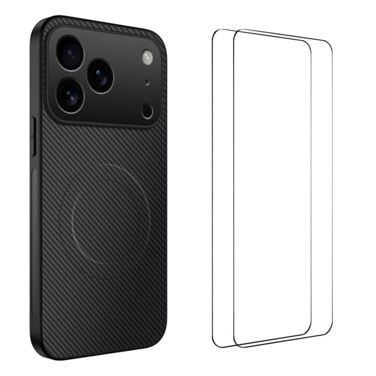 WANLONFENG TQ1 Series Magnetic Carbon Fiber Texture Phone Case with 2pcs Screen Films, For iPhone 17e / 16e, For iPhone 17 Pro Max, For iPhone 17 Pro, For iPhone 17, For iPhone Air, For iPhone 16 Pro Max