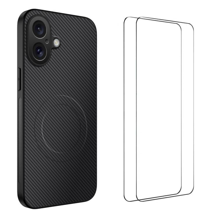WANLONFENG TQ1 Series Magnetic Carbon Fiber Texture Phone Case with 2pcs Screen Films, For iPhone 17e / 16e, For iPhone 17 Pro Max, For iPhone 17 Pro, For iPhone 17, For iPhone Air, For iPhone 16 Pro Max