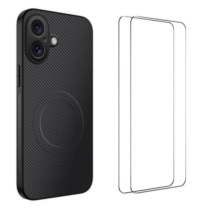 WANLONFENG TQ1 Series Magnetic Carbon Fiber Texture Phone Case with 2pcs Screen Films, For iPhone 17e / 16e, For iPhone 17 Pro Max, For iPhone 17 Pro, For iPhone 17, For iPhone Air, For iPhone 16 Pro Max