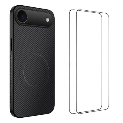 WANLONFENG TQ1 Series Magnetic Carbon Fiber Texture Phone Case with 2pcs Screen Films, For iPhone 17e / 16e, For iPhone 17 Pro Max, For iPhone 17 Pro, For iPhone 17, For iPhone Air, For iPhone 16 Pro Max