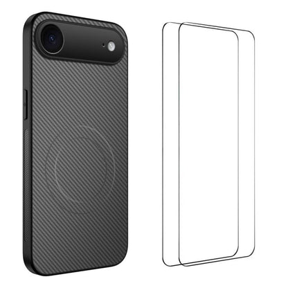 WANLONFENG TQ1 Series Magnetic Carbon Fiber Texture Phone Case with 2pcs Screen Films, For iPhone 17e / 16e, For iPhone 17 Pro Max, For iPhone 17 Pro, For iPhone 17, For iPhone Air, For iPhone 16 Pro Max