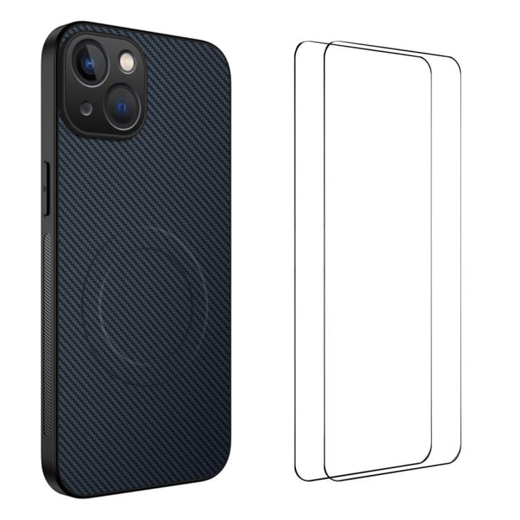 WANLONFENG TQ1 Series Magnetic Carbon Fiber Texture Phone Case with 2pcs Screen Films, For iPhone 16 Pro, For iPhone 16, For iPhone 15 Pro Max, For iPhone 15 Pro, For iPhone 15, For iPhone 14
