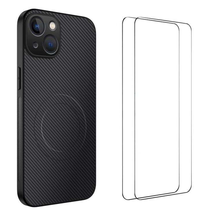 WANLONFENG TQ1 Series Magnetic Carbon Fiber Texture Phone Case with 2pcs Screen Films, For iPhone 16 Pro, For iPhone 16, For iPhone 15 Pro Max, For iPhone 15 Pro, For iPhone 15, For iPhone 14