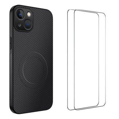 WANLONFENG TQ1 Series Magnetic Carbon Fiber Texture Phone Case with 2pcs Screen Films, For iPhone 16 Pro, For iPhone 16, For iPhone 15 Pro Max, For iPhone 15 Pro, For iPhone 15, For iPhone 14