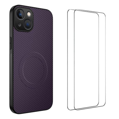 WANLONFENG TQ1 Series Magnetic Carbon Fiber Texture Phone Case with 2pcs Screen Films, For iPhone 16 Pro, For iPhone 16, For iPhone 15 Pro Max, For iPhone 15 Pro, For iPhone 15, For iPhone 14