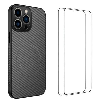 WANLONFENG TQ1 Series Magnetic Carbon Fiber Texture Phone Case with 2pcs Screen Films, For iPhone 14 Pro, For iPhone 14 Pro Max, For iPhone 13 Pro Max, For iPhone 13 Pro, For iPhone 13