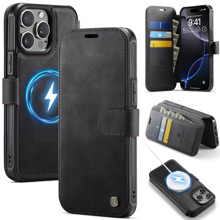 AutSpace A15 Retro Magnetic Clasp Vegan Leather Phone Case, For iPhone 13 Pro Max, For iPhone 13 Pro, For iPhone 12 / 12 Pro, For iPhone 12 Pro Max