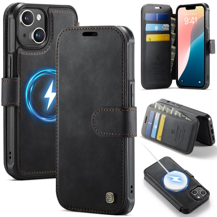 AutSpace A15 Retro Magnetic Clasp Vegan Leather Phone Case, For iPhone 15, For iPhone 14 / 13, For iPhone 14 Pro, For iPhone 14 Pro Max