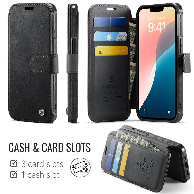 AutSpace A15 Retro Magnetic Clasp Vegan Leather Phone Case, For iPhone 15, For iPhone 14 / 13, For iPhone 14 Pro, For iPhone 14 Pro Max